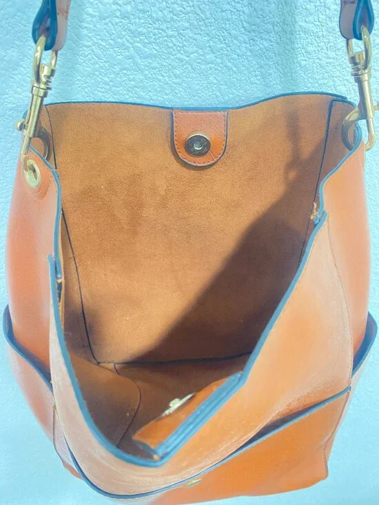 Minimalist Brown Vegan Leather Hobo Bag | Multi-Pocket Slouchy Shoulder Bag - Picture 8 of 10